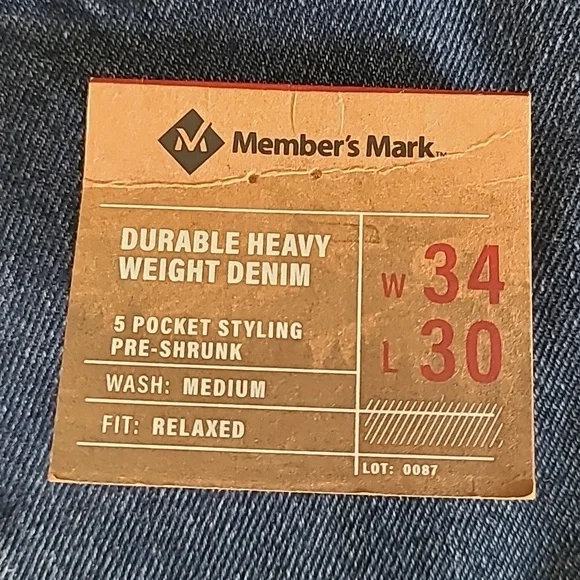 NEW Men's Relaxed Fit Denim Jeans Dark Wash Member's Mark 34/30 Durable Heavy Wt - Picture 8 of 9